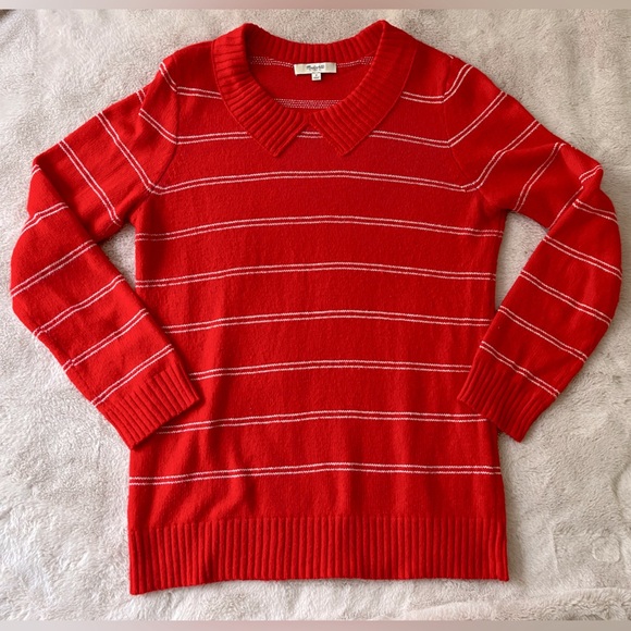 Madewell Red Striped Faux Peter Pan Collar Academia School Girl Sweater Size S - Picture 1 of 7